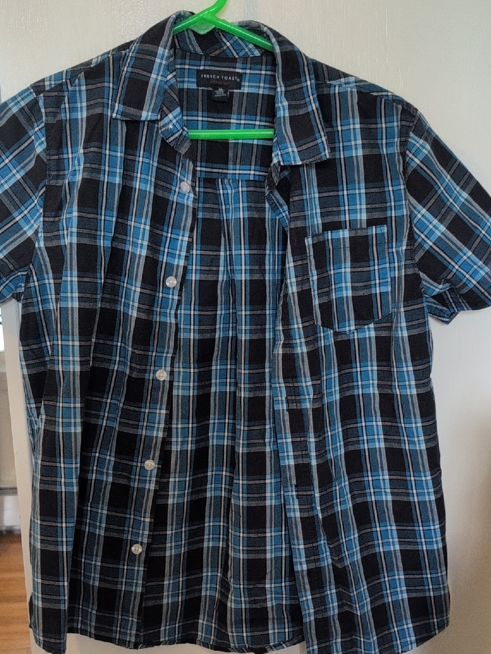 French Toast Black and Blue Plaid Short-Sleeve Button-Down Shirt